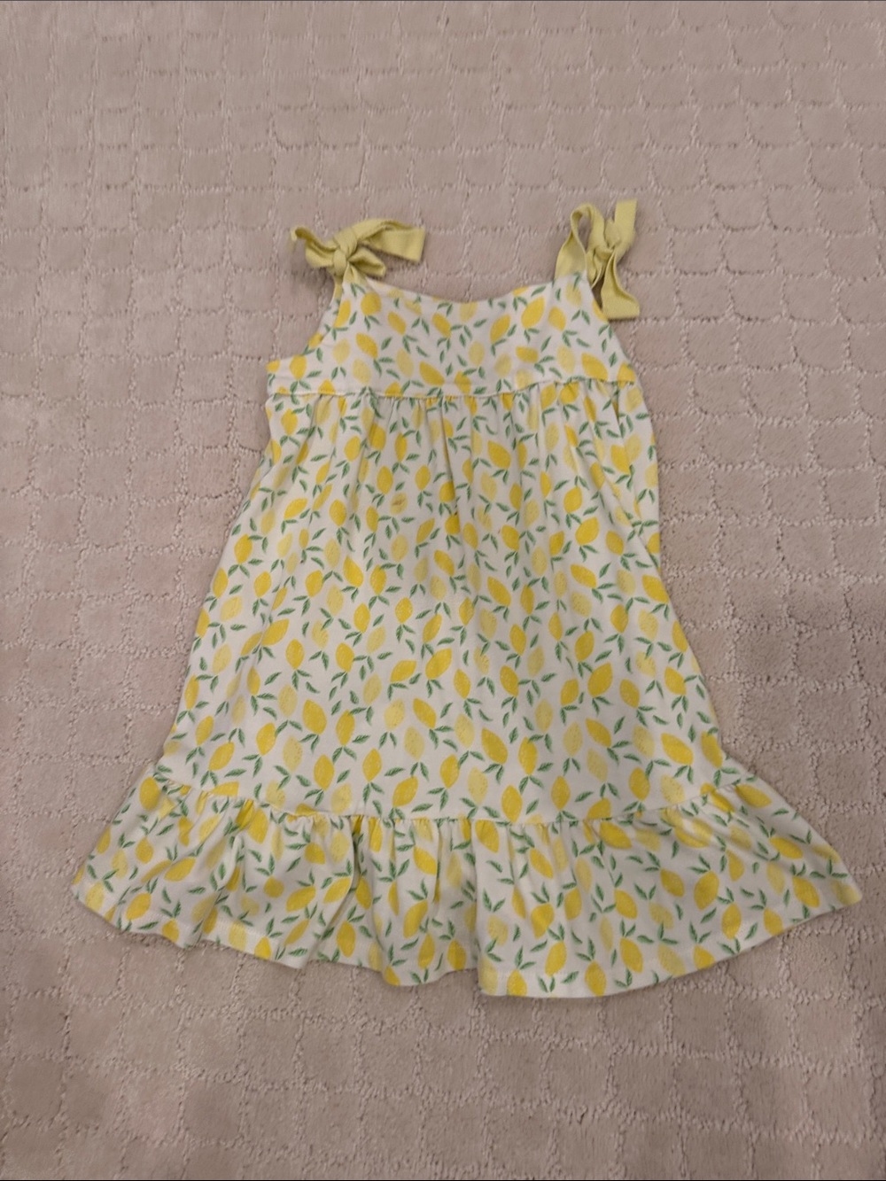 Lemon-Print Tie-Shoulder Kids Dress in Yellow